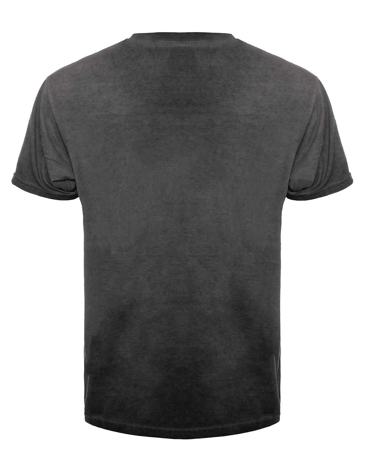Oil wash T-shirt, dark gray back view with crew neck and short sleeves