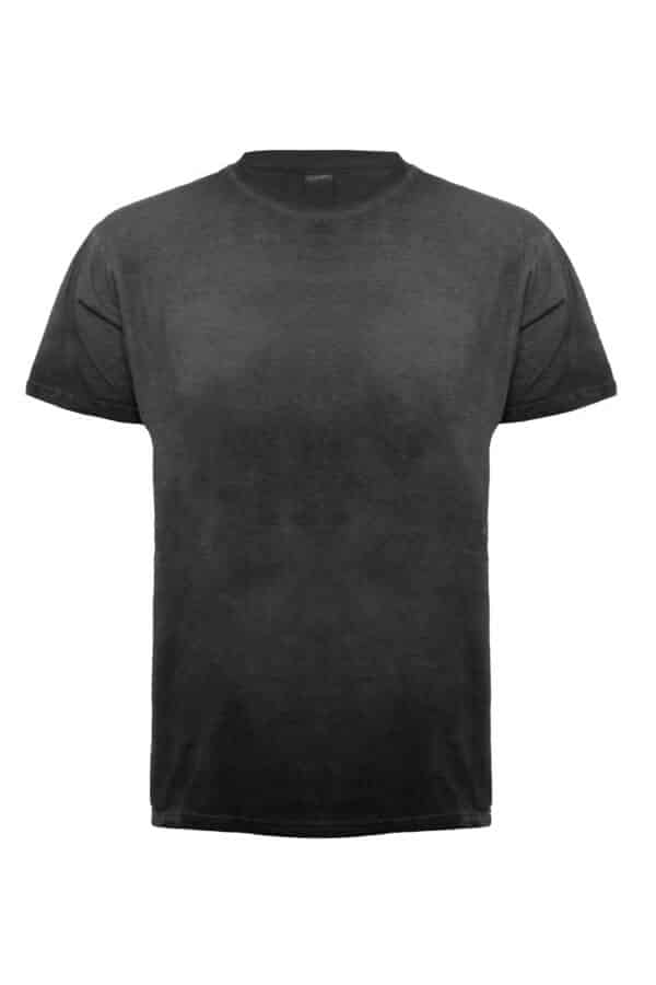 Oil wash T-shirt, dark gray crew neck short sleeves