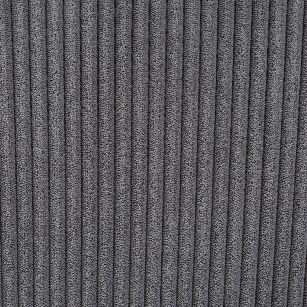 Dark gray corduroy-style fabric with vertical ribbed texture close-up