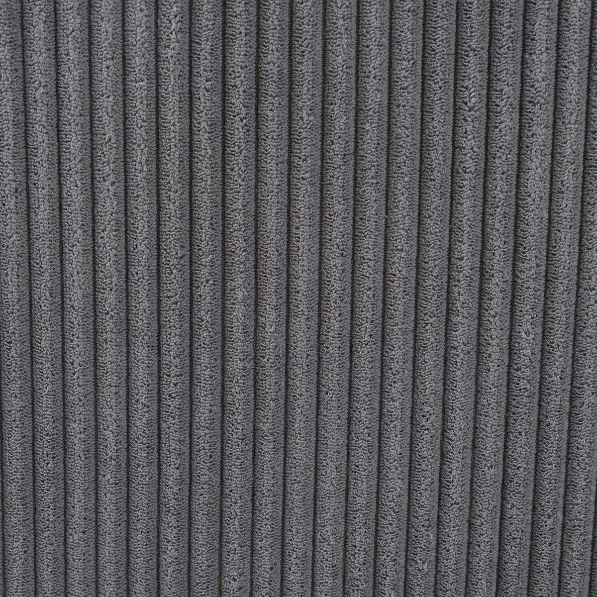Dark gray corduroy-style fabric with vertical ribbed texture close-up