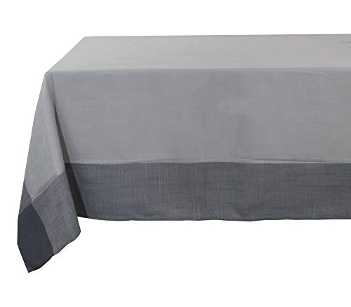 55 x 55 inch blue tablecloth with dark horizontal border along the edge