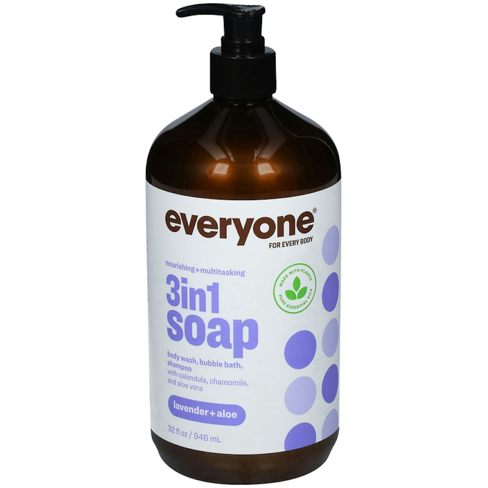 3-in-1 lavender and aloe soap bottle with black pump, 32 fl oz