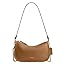 Light brown leather hobo bag with detachable chain strap and magnetic closure.