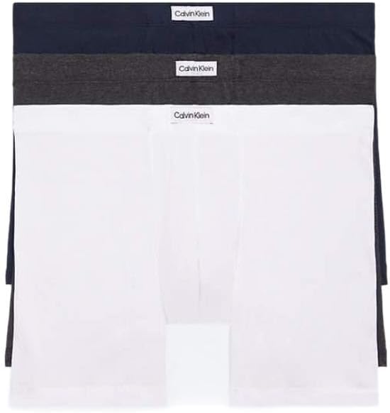 Men's cotton stretch boxer briefs, white with navy and gray waistband bands