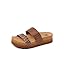 Women’s slide sandals with cushioned footbed and brown leopard-print strap