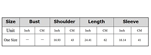 Size chart table for one-size poncho sweater with bust, shoulder, length, and sleeve