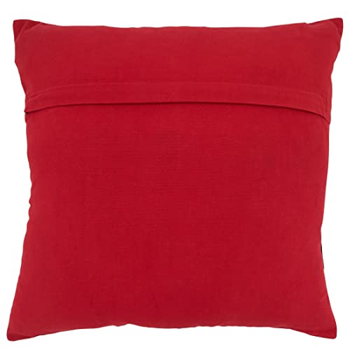 Red throw pillow with stitched edge seam, square