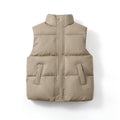 Children’s padded puffer vest coat in light beige, zip-front with stand collar