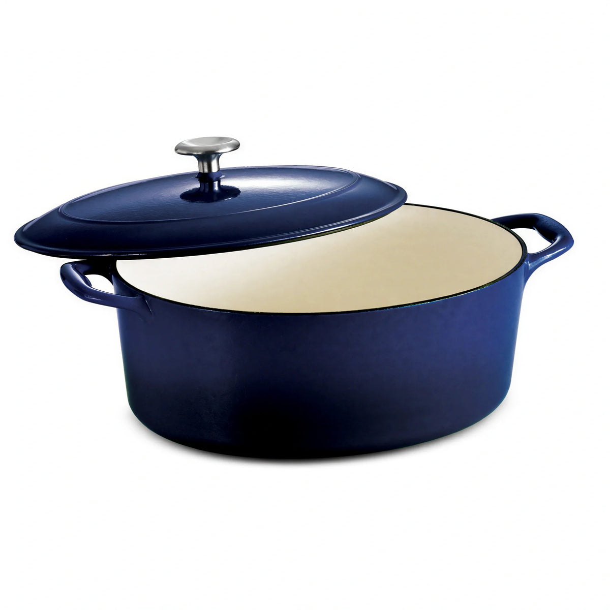 Tramontina enameled cast iron oval Dutch oven, gradated cobalt with lid and knobs