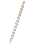 Cross ballpoint pen with silver barrel and gold accents, pointed tip