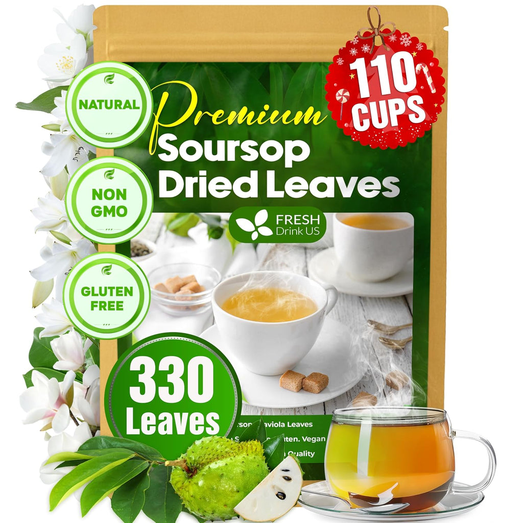 Green soursop dried leaves pouch, 330 leaves with teacup and dried leaves