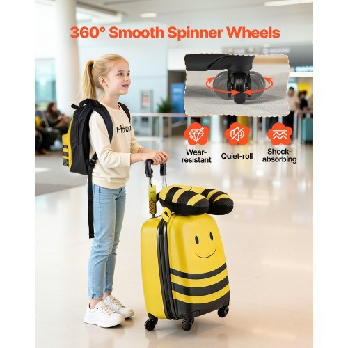 Bee kids hardside carry-on suitcase with smooth spinner wheels and matching backpack