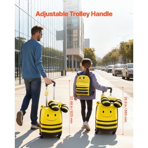 Bee kids rolling suitcase with adjustable trolley handle and matching backpack set
