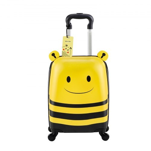 Yellow and black bee hardside kids rolling suitcase with telescoping handle
