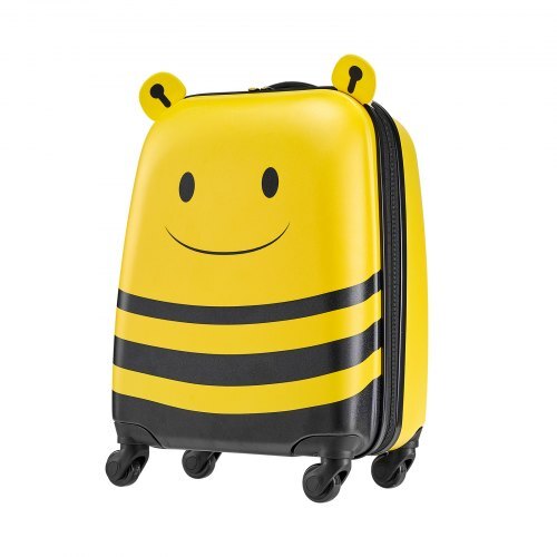 Bee-themed kids hardside rolling suitcase in yellow with black stripe front