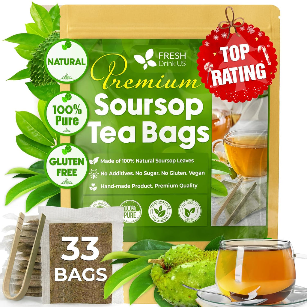 Premium soursop leaf tea bags pouch, 33 bags; gluten-free, top rating
