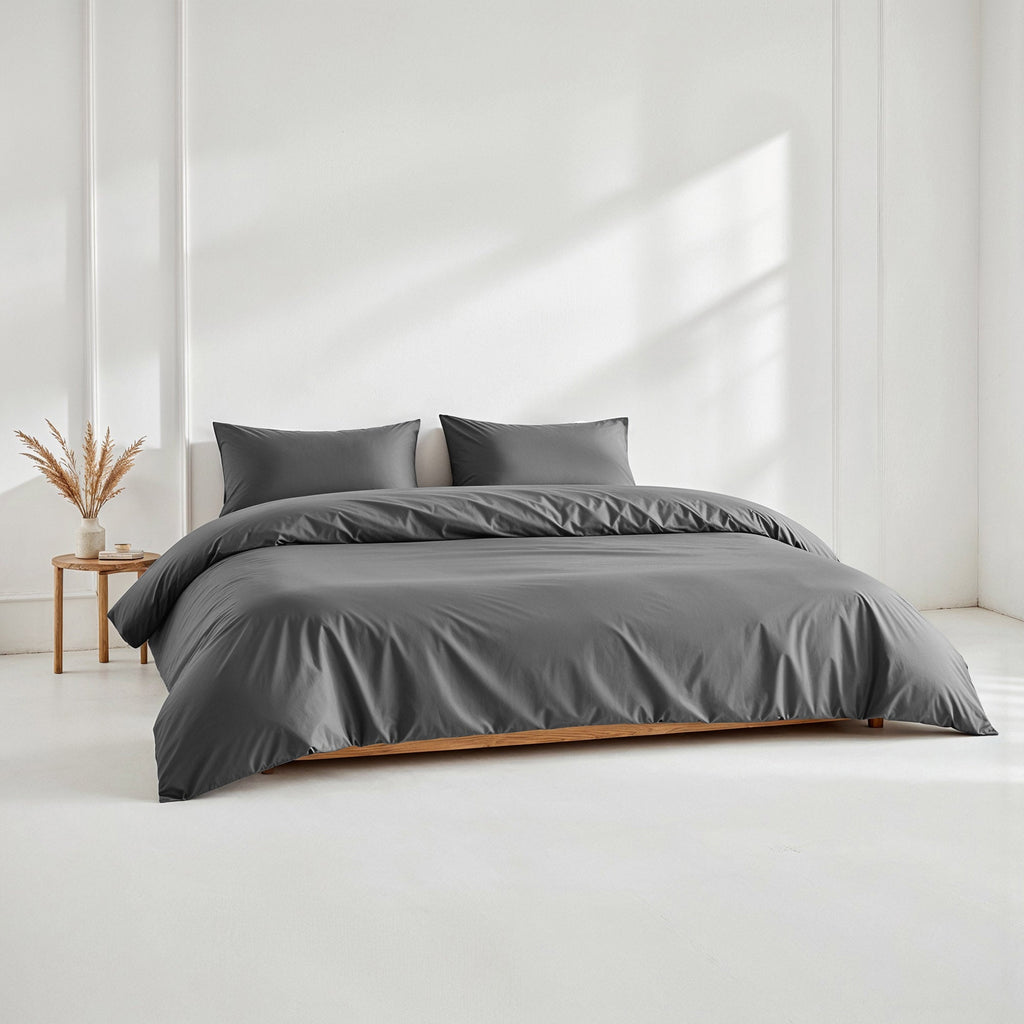 Charcoal solid duvet cover with matching pillow shams