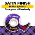 Satin-finish gift wrap tape roll, purple plaid with Scotch and 3M logos