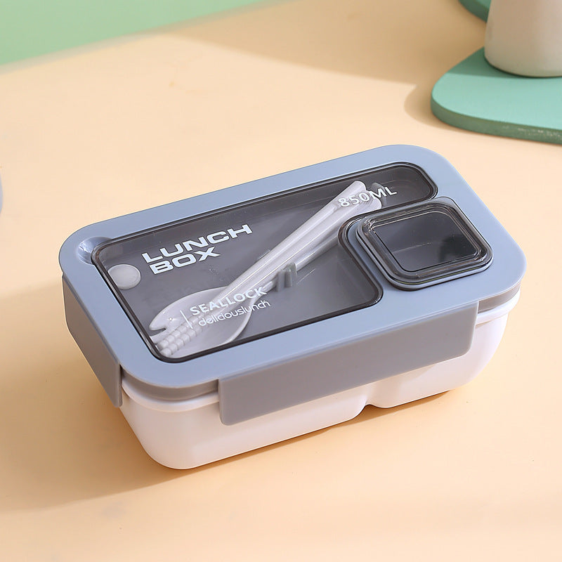 Blue microwaveable lunch box with two compartments and sealed lock lids