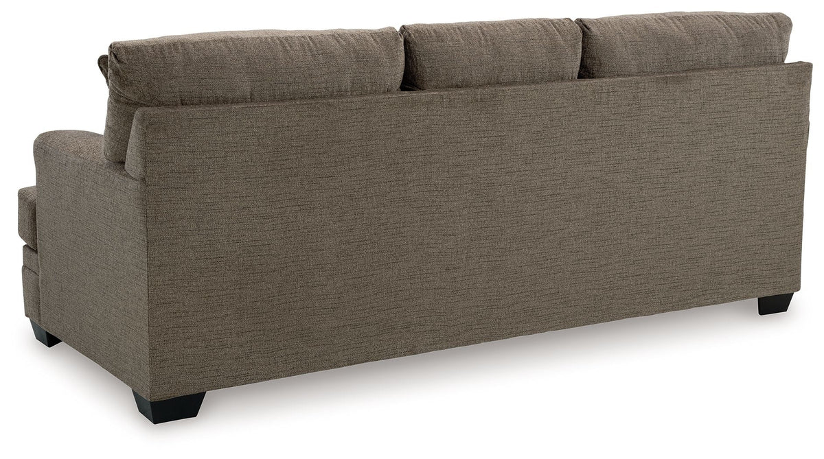Stonemeade sofa with square back cushions in dark gray-brown with dark legs