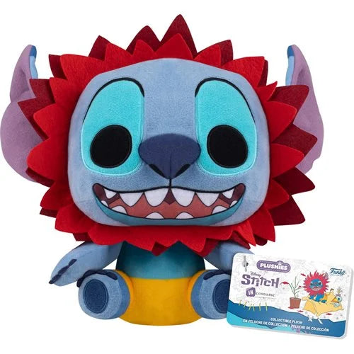 Stitch costume plush with red spiky mane, light-blue face, and Simba-style look