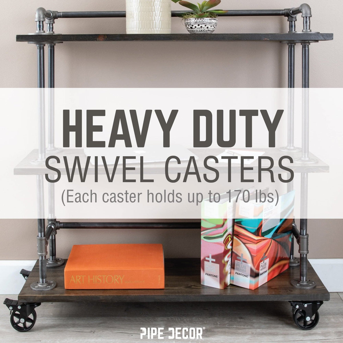 Heavy-duty swivel caster set with black wheels, suitable for rolling furniture frames