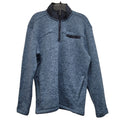 Men's blue heather polyester quarter-zip pullover knit sweater with long sleeves