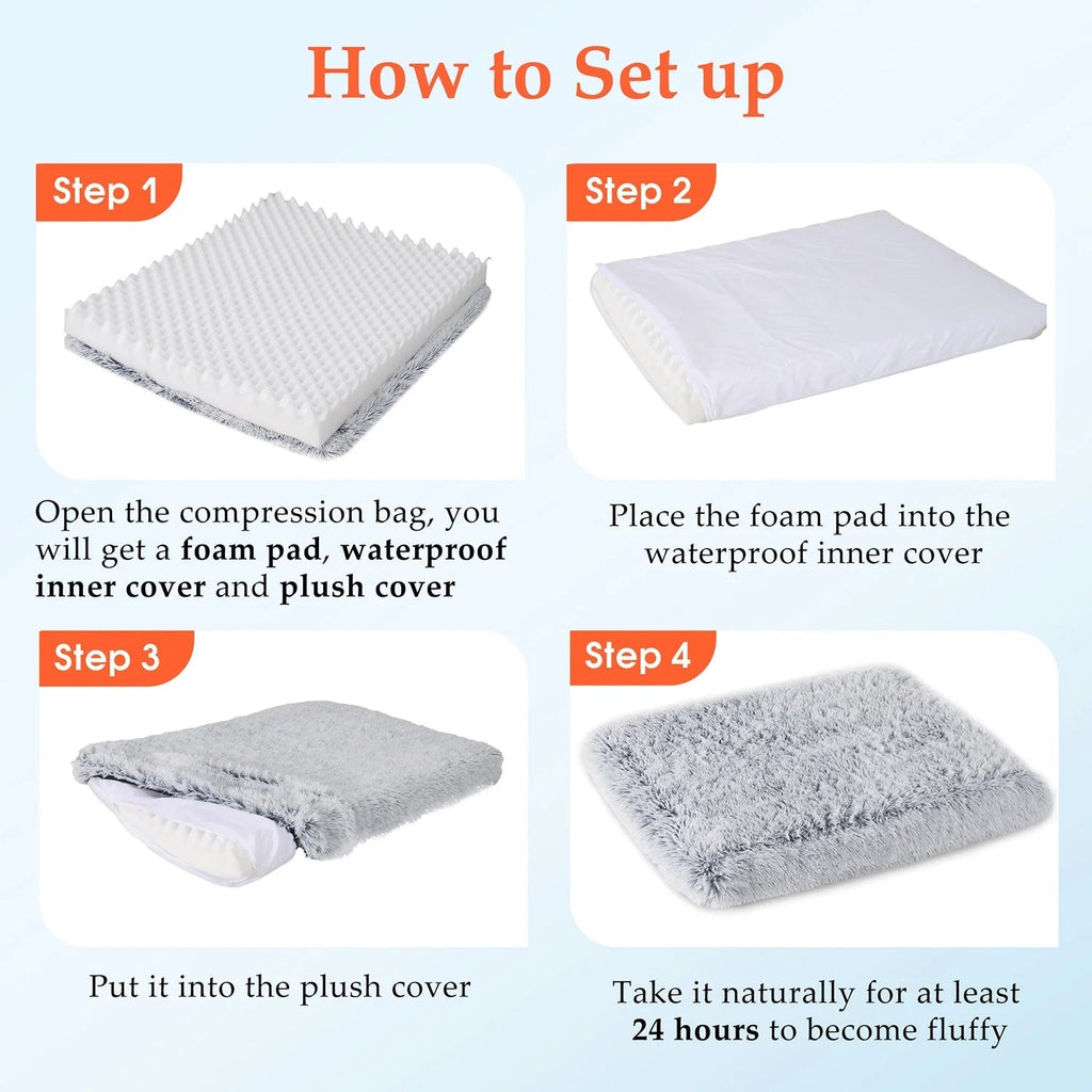 Dog bed setup with egg-crate foam insert and plush cover