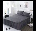 Gray plaid bed skirt bedding set with matching pillowcases