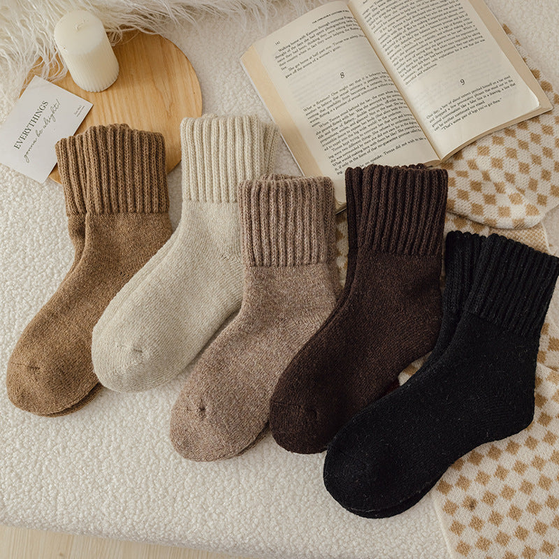 Children's thick tube socks set with light beige, tan, brown, dark brown, and black