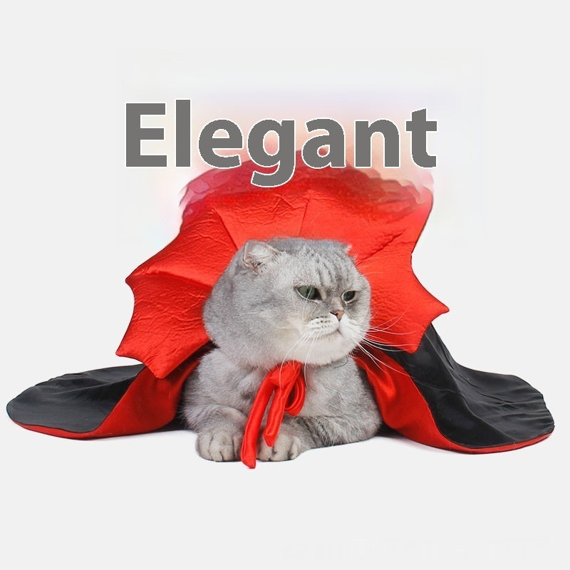 Vampire pet cloak costume set, red hood-like collar with black cape and tie