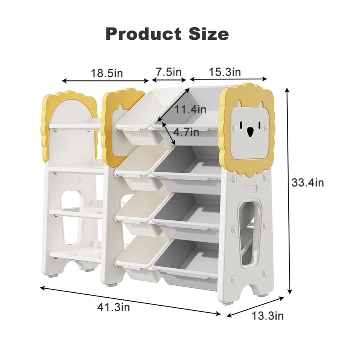 4-tier kids toy organizer with animal-shaped side panels and removable storage sections