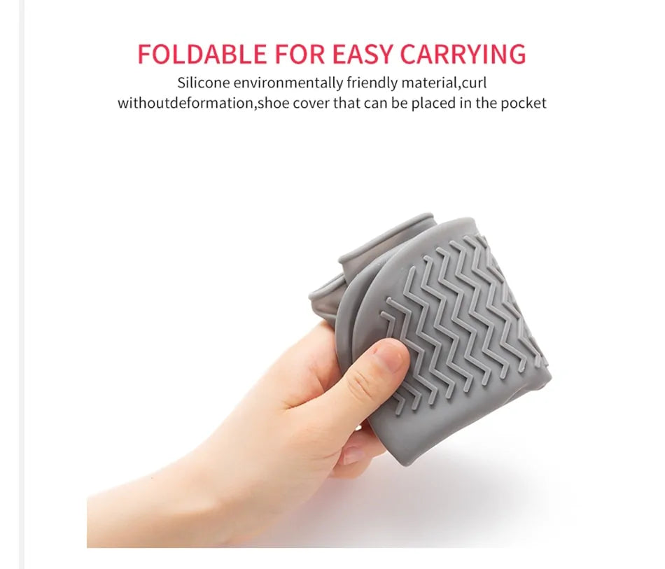 Gray folded silicone shoe cover with zigzag tread pattern, grippy sole