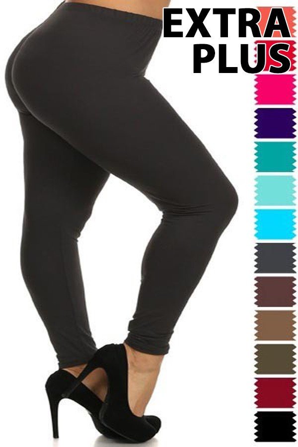 Plus size black soft brush leggings with 1-inch waistband