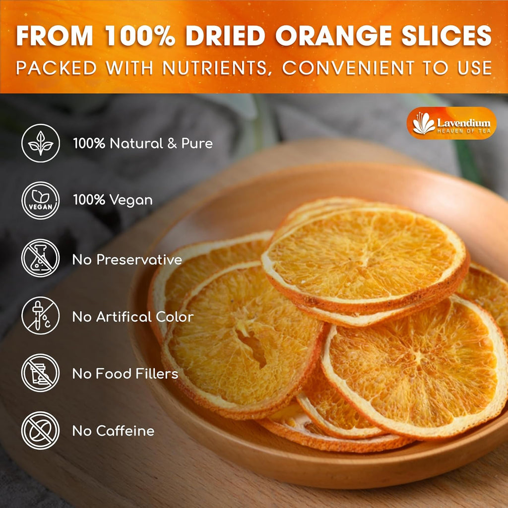 Dried orange slices in a wooden bowl with visible round citrus wheels