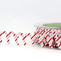 Candy cane striped satin ribbon roll, red and white cut-out banner style