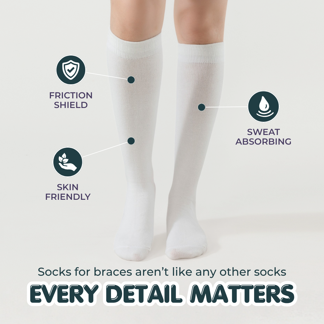Cream white crew socks on legs, knee-high fit with ribbed cuffs