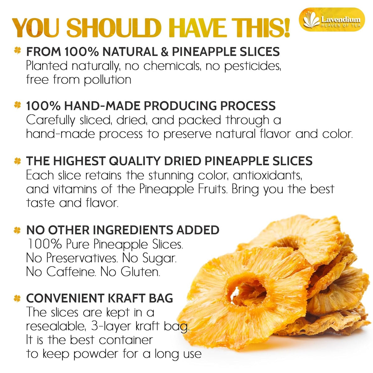Dried pineapple slices, bright golden rings with center holes in a craft bag