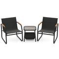 Outdoor bistro conversation set with 2 black armchairs and small round side table