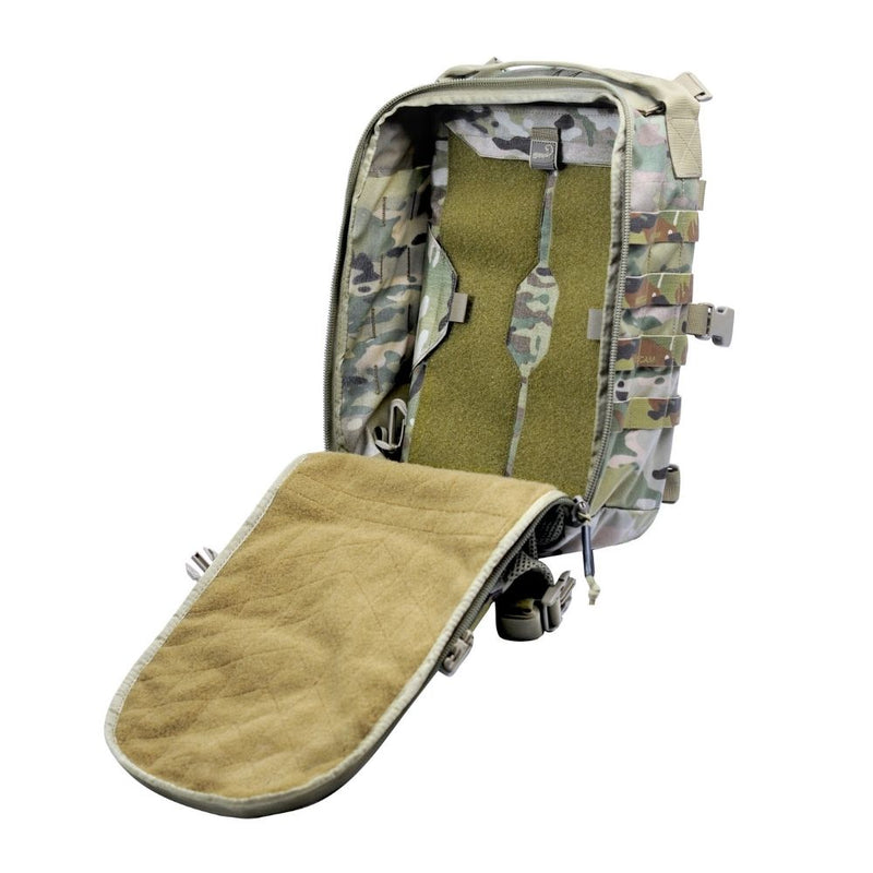 Padded laptop sleeve in Multicam camouflage, open front with hook-and-loop straps