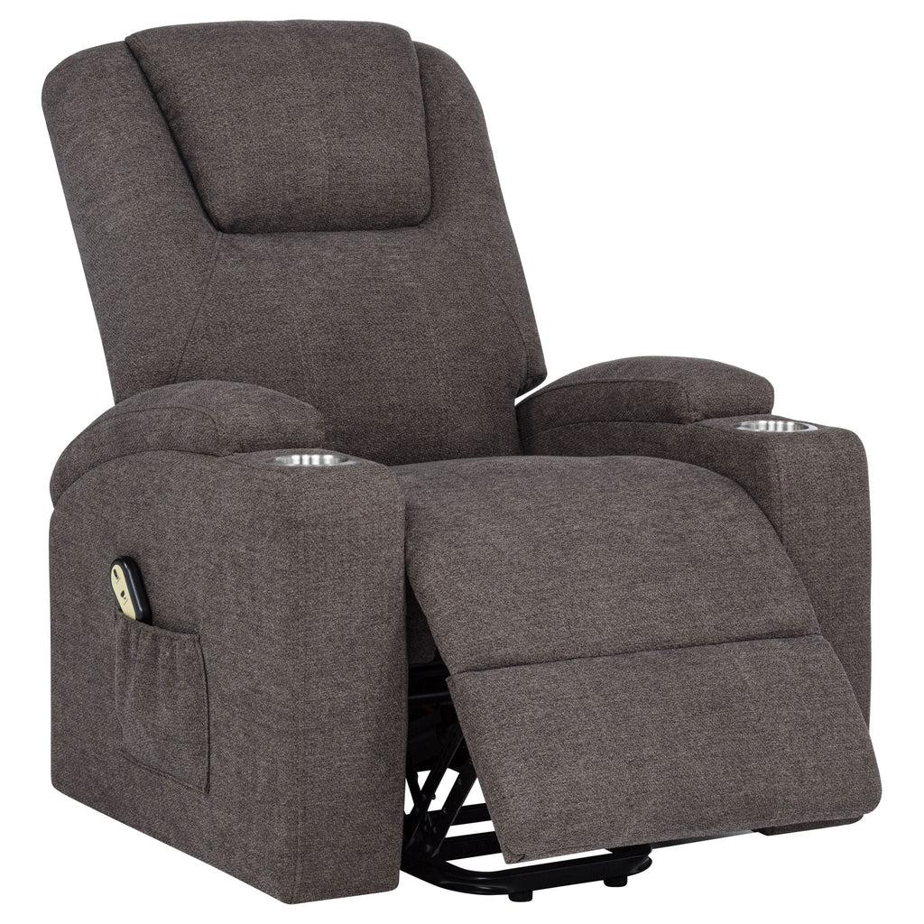 Louie Chenille power lift massage chair with cup holders, dark chenille upholstery