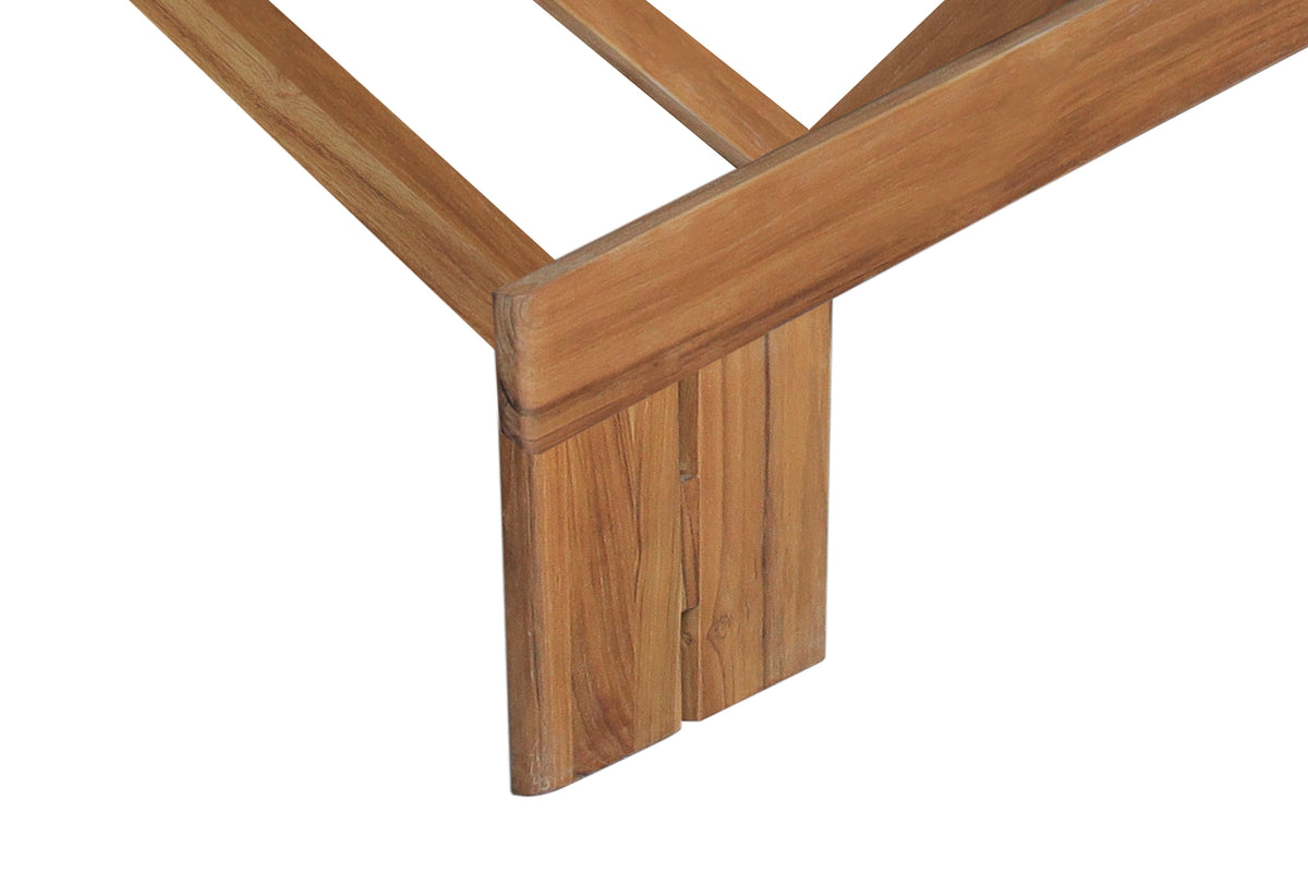 Teak chaise lounge frame corner with integrated supports