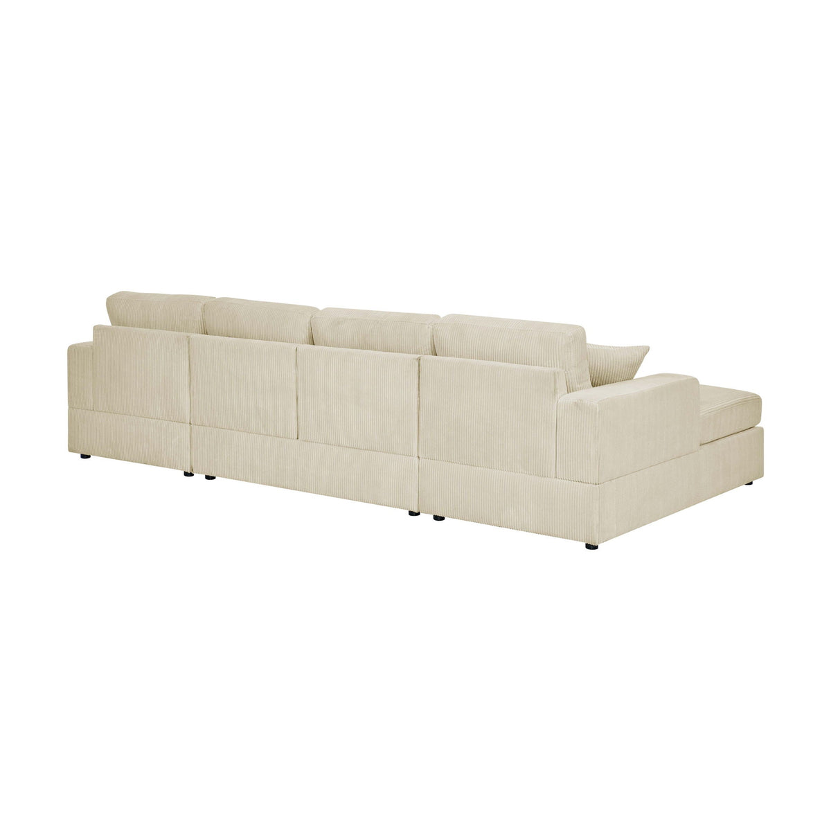 Cream sectional sofa with two chaise seats and tall, padded back cushions