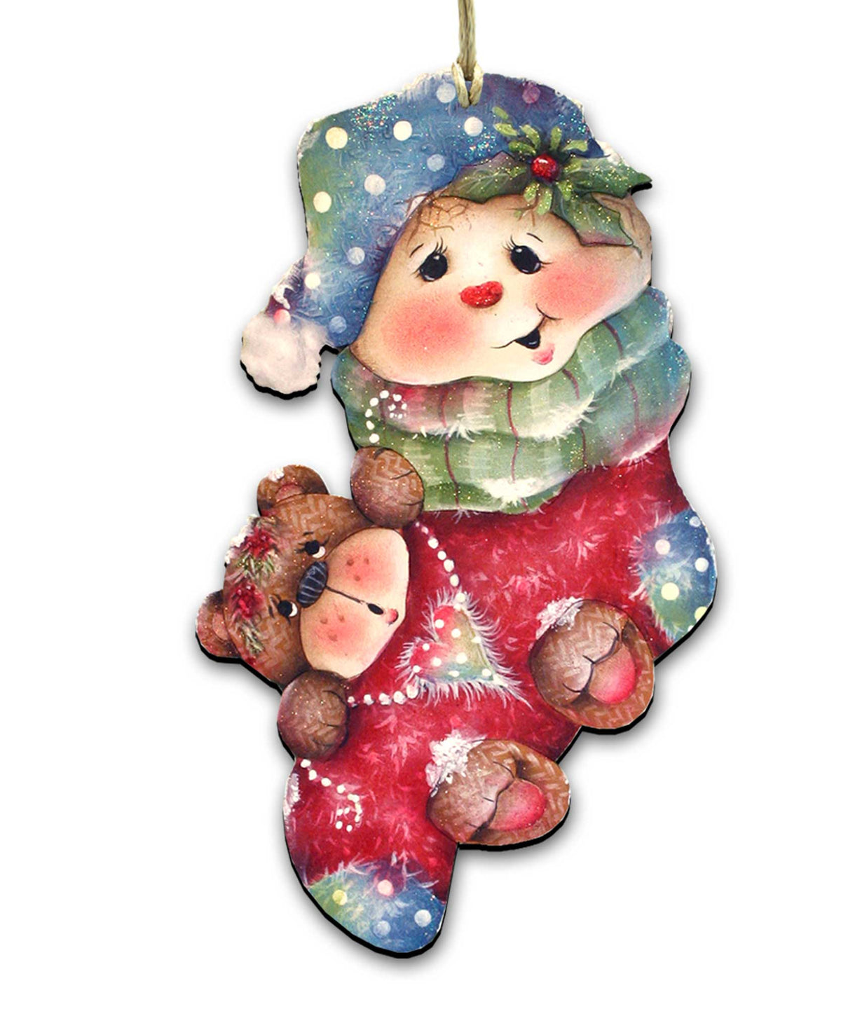 Christmas bear-themed door decor ornament with two cartoon bears in red outfits