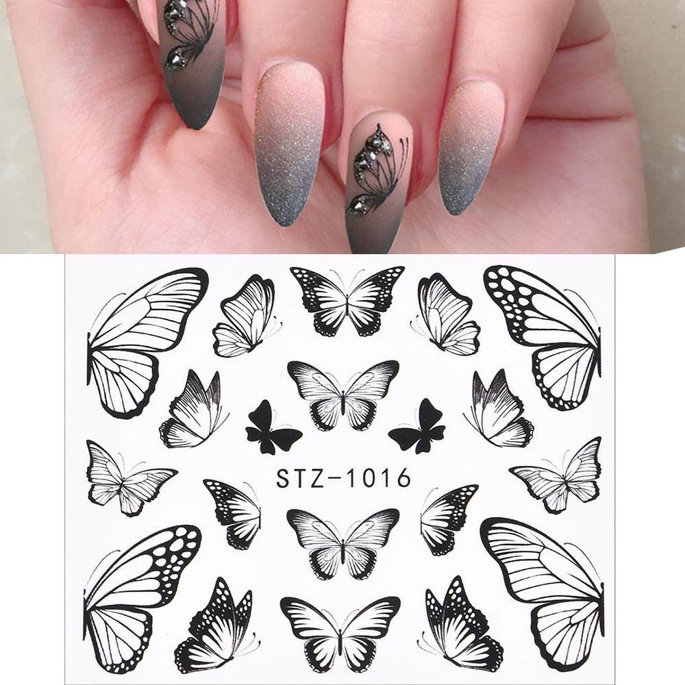 Black butterfly nail transfer decals sheet, STZ-1016