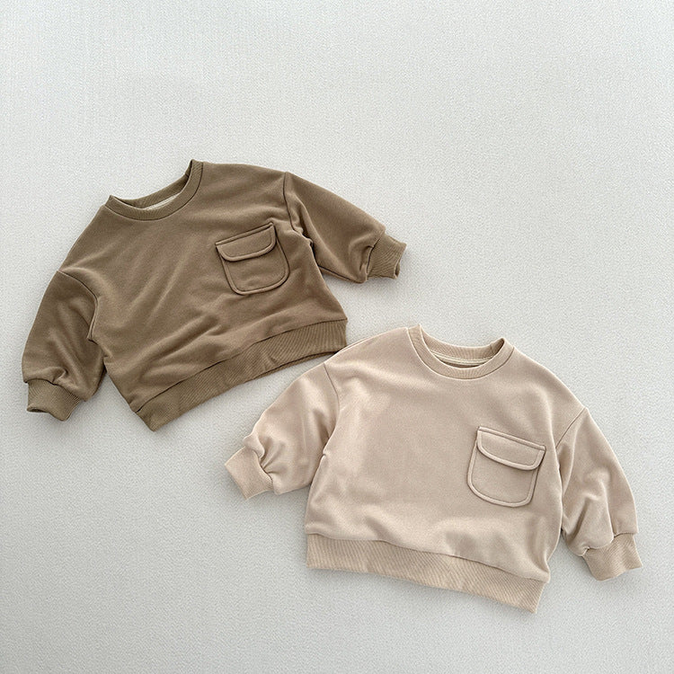 Set of two solid pullover sweatshirts with round neck and front pocket