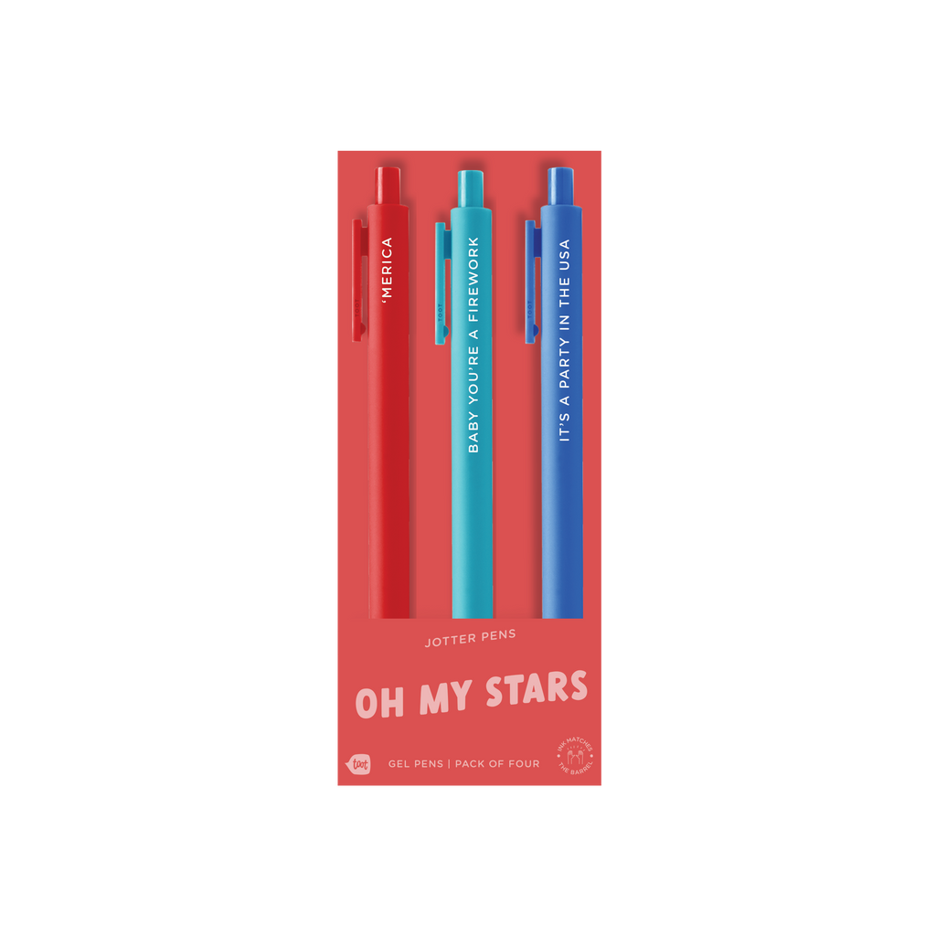 Jotter pen set (3-pack) with red, teal, and blue gel pens in a retail box