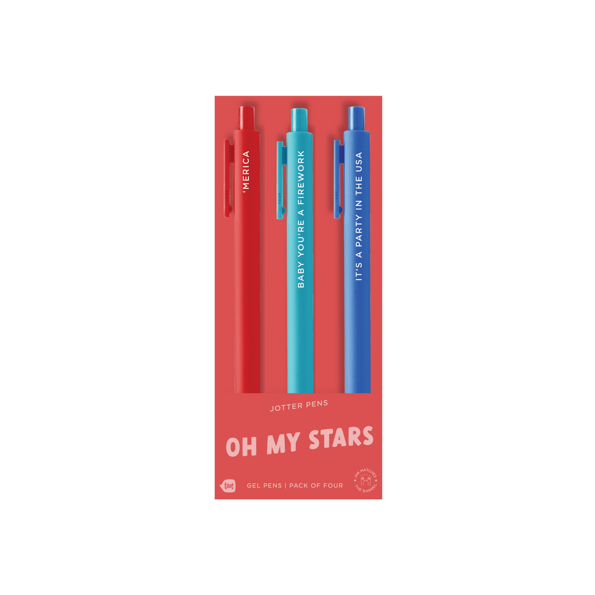 Jotter pen set (3-pack) with red, teal, and blue gel pens in a retail box