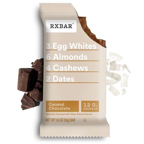 Coconut Chocolate protein bar in white wrapper, 12 g protein, 1.8 oz