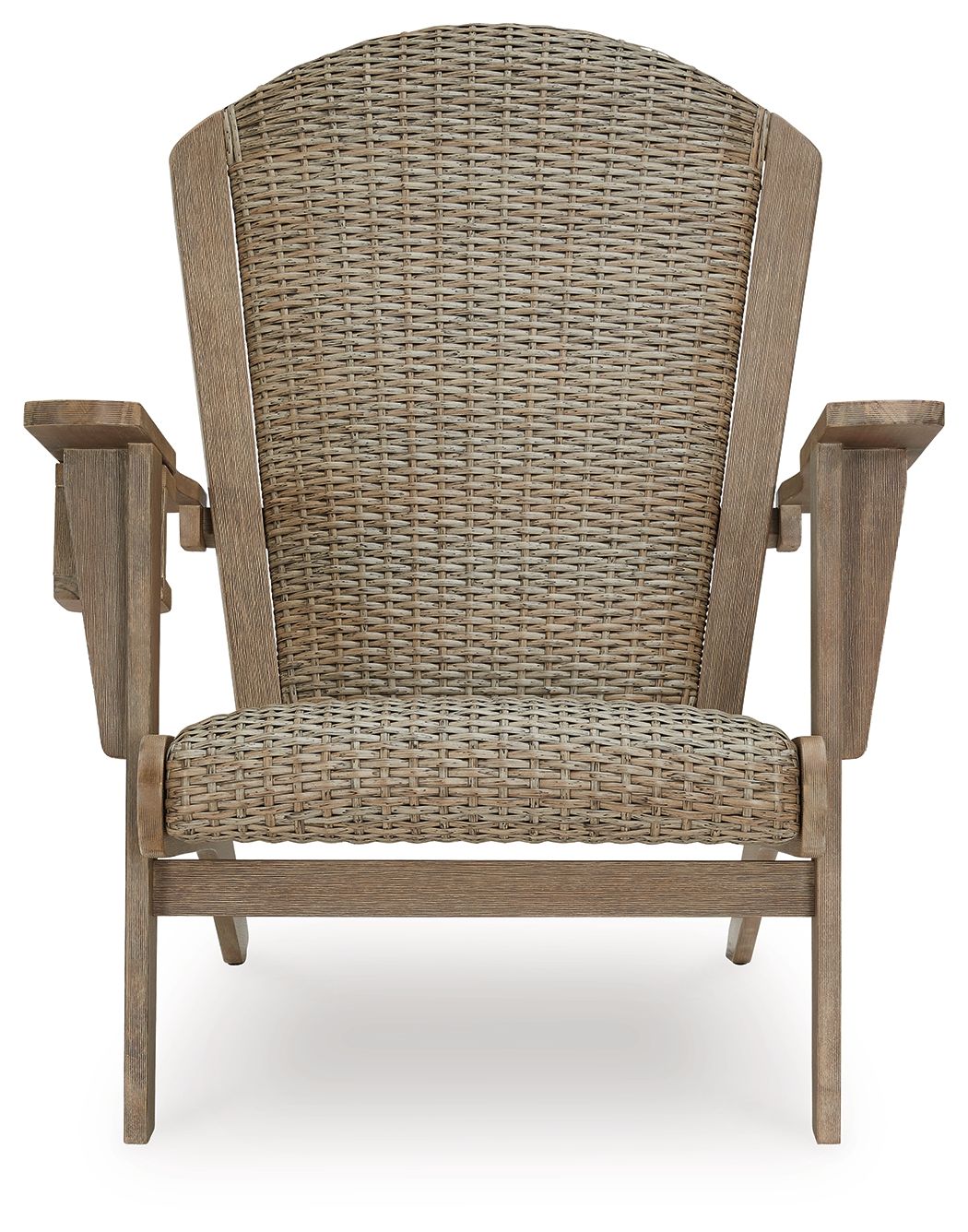 Beige woven Adirondack chair with tall back and woven seat